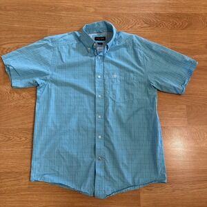 ARIAT Pro Series Shirt Men's Medium Blue Plaid Vented Short Sleeve‎ Button Down